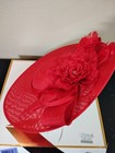 Red Fascinator Hat Kentucky Derby Church Wedding Tea Party Floral Feather Headba