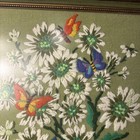 Butterfly Flower Crewel Embroidery Vintage Handmade Art Decor Mcm Mid Century