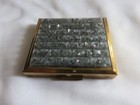 1950 s Powder Compact With Mirror   Pad  Hand Held  Lucite Base rhinestone Case 