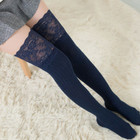 Women Cable Knit Long Boot Socks Over Knee Thigh High Lace Trim Warm Stocking