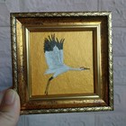 Cranes Painting Original White Birds Small Oil Painting Golden Art Framed