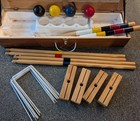 Vintage Old School Sports Croquet Set In Wooden Carry Storage Crate