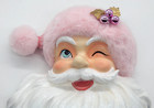 Raz Imports Winking Santa Claus Face Wall Decor Retro Pink Plush Sparkling Hat