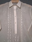 Lloyd Arceo Manila Barong Tagalog Filipino Shirt Mens Large Tan Hand Embroidered