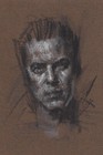 Male Portrait Original Miniature Charcoal Drawing Art 3x5in Aceo Realism Signed