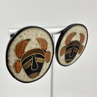 Vintage Wood Inlay Gold Tone Wire African Tribal Unique Lacquered Earrings