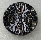 Antique Victorian Black Glass Button Lustre Symmetry On A Fold Butterfly Design