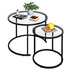 Nesting Coffee Table Set Of 2 modern Black Tempered Glass Large Black Glass