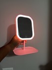 Pink Led Lighted Rectangle Makeup Mirror Tabletop Stand Touch Control Modern
