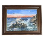 Antique Nautical Oil Painting Seascape American Waves Coastal Beach 1800s Framed