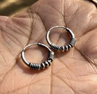 925 Sterling Silver Handmade Small Hoop Tribal Earrings  Huggies 15 Mm  2 Gm