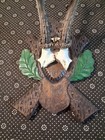 Vtg Black Forest  Carved Roe Deer Antler Mount Trophy Plaque Oak Leaf