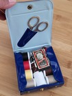 Vtg 70 s Puffy Vinyl Royal Blue   White Travel Mini Sewing Kit Case Snap Closure