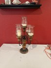 Vintage 5-arm Wooden Metal Candelabra Candle Holder   glasses Chipped 