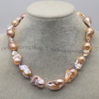 Huge 15-25mm Natural Pink Purple South Sea Keshi Baroque Pearl Necklace 18  
