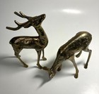 Solid Brass Buck And Doe Deer Pair Vintage Figurines Sculptures Set Of 2 Decor