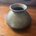 Antique Indian Kashmiri  Hard Bronze Bowl Arabic Calligraphy At The Around