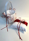 Satin Wedding Ring Pillow   Flower Girl Basket Set  Adorned With Rhinestones New
