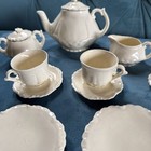 Vintage Child s Tea Set Service Cream Ivory 12 Pc Glazed Ceramic Handmade Read 