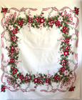 Vintage Tablecloth With Border Of Light And Dark Pink Dahlias Bordered By Ribbon