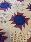 Vintage Handmade Patchwork Quilt Cotton Beige Burgundy Blue Floral Star Design