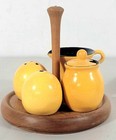Vintage Mid Century Modern Scandinavian Style Ceramic   Timber Cruet Set C1950