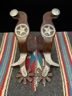 Nice Pair    biggs    Bird Silver Overlaid Engraved Dbl Mnt Texas Themed Spurs