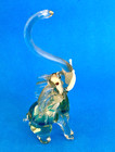 Elephant Figurine Blown Glass Lucky Trunk Up Blue  White  Clear Glass 6  High