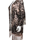 Umgee Black Lace Fringe Kimono Duster Medium large Boho Bohemian Festival