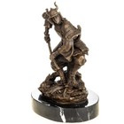 Bronze Sculpture Samurai Art Deco On A Black Marbrle Base Signed