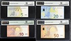 Euro Set 4  5 10 20 50 Euro 2013-2017 P 27 28 29 30 Superb Gem Unc Pmg 66 67 Epq