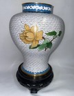 Chinese Cloisonne Vase W stand White Background Bird On Flowered Branch