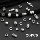 26pcs Silver Hair Beads Loc Jewelry    Dreadlocks Accessories  Diy Braids Rings      