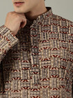 Men s Cotton Kurta Brown Kalamkari Print Long Ethnic Wedding Festival Wear