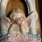 Vintage Porcelain Bisque Hand-paint Angel Holy Water Religious Wall Font Germany
