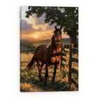 Brown Horse Sunset Canvas Print Western Equestrian Wall Art