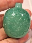 Antique Chinese Qing Dynasty Carved Green Glass Snuff Bottle