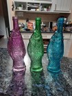 Lot Of  3  Vintage Glass Fish Shaped Empty Wine Bottles - Blue  Green  Purple