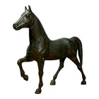 Vintage Brass Horse Figurine Statue Prancing Heavy Cast Green Patina Euc