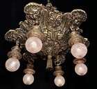Antique Neoclassical Satyr Faces   Snakes French Empire 6 Light Ceiling Fixture