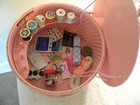 Vintage Algonquin Pink Wicker Floral Sewing Basket 1950 s Original Tag Inside