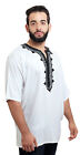 Moroccan Men Tunic Shirt Cafan Casual Handmade Embroidered Cotton Large White