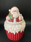 Home Interiors Christmas Santa Candy Cane Tree Cupcake Cookie Jar With Lid Small