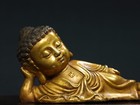 8  Antique Tibet Tibetan Buddhism Temple Bronze 24k Gilt Sleeping Buddha Statue