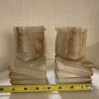Vintage Hand-carved Marble Stone Bookends Onyx Natural Decor Pair Art Sculpture