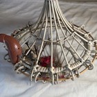 Vintage 1970s Hanging Bird Cage Boho Rattan White 11    Basket
