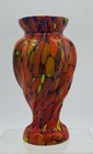 Vibrant Antique Bohemian Czech Multicolored Spattered Twisted Glass Vase