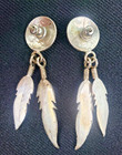 Vintage Navajo Sterling Silver Concho Stud Earrings With Feather Dangles
