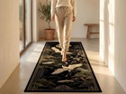 Hand Knotted Crane Runner Rug Black Wool Oriental Hallway Carpet Custom