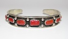 Navajo Mediterranean Coral Stacker Cuff Bracelet Sterling Silver Native American